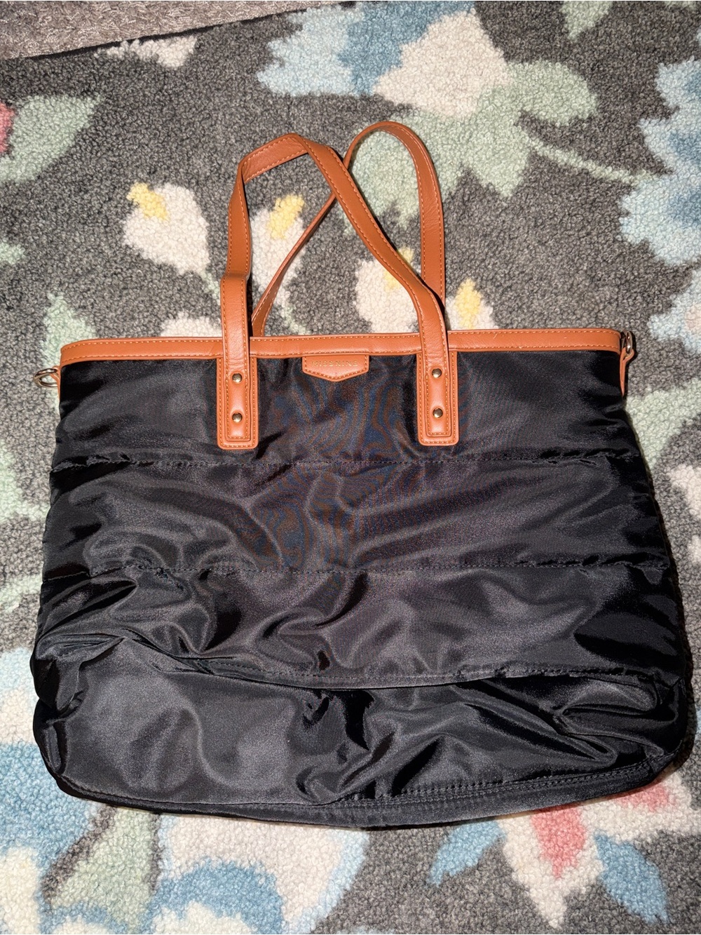 Black Tote Bag with Tan Trim